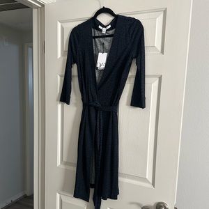 NWT Diane Von Furstenberg Julian Too 100% Silk Wrap Dress Spotted Navy/Black 2